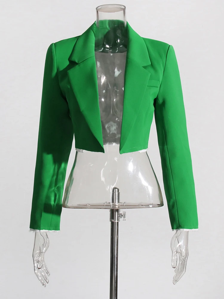 Conjunto de dos piezas ultracorto para mujer, Blazer de manga larga con cuello con muescas y pantalón de pierna ancha de cintura alta, color verde,