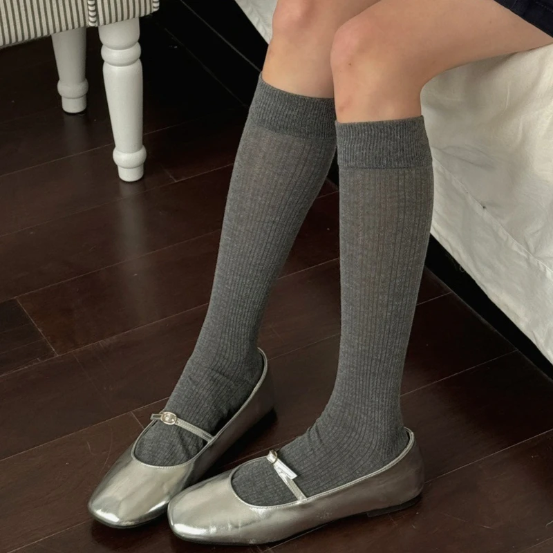

Women's Stockings JK Japanese Fashion School Girls Cotton Knee Socks Stockings Solid Color Black White Gray Long Socks Stockings