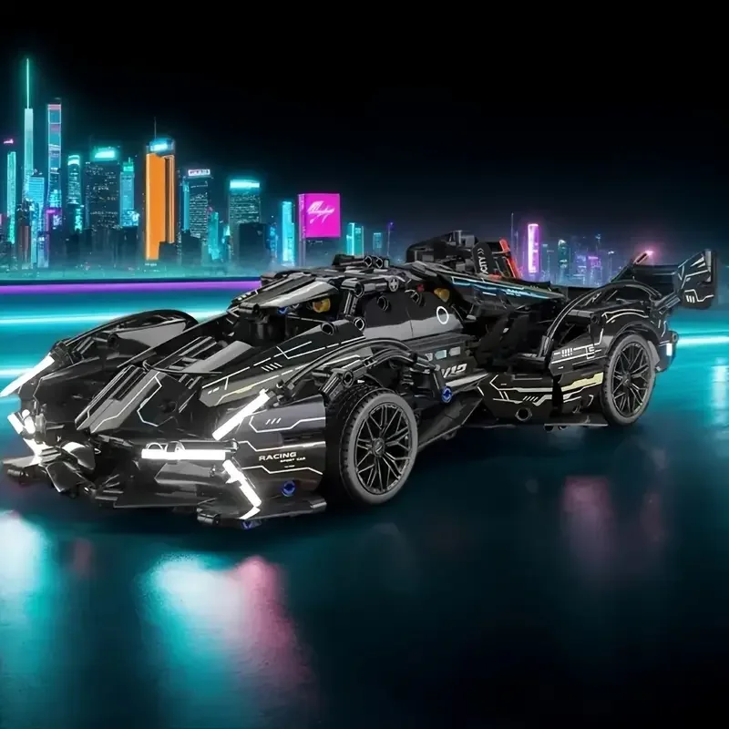 612-piece black sports car DIY building blocks, office decoration, assembly toy set—perfect for making holiday and birthday gift