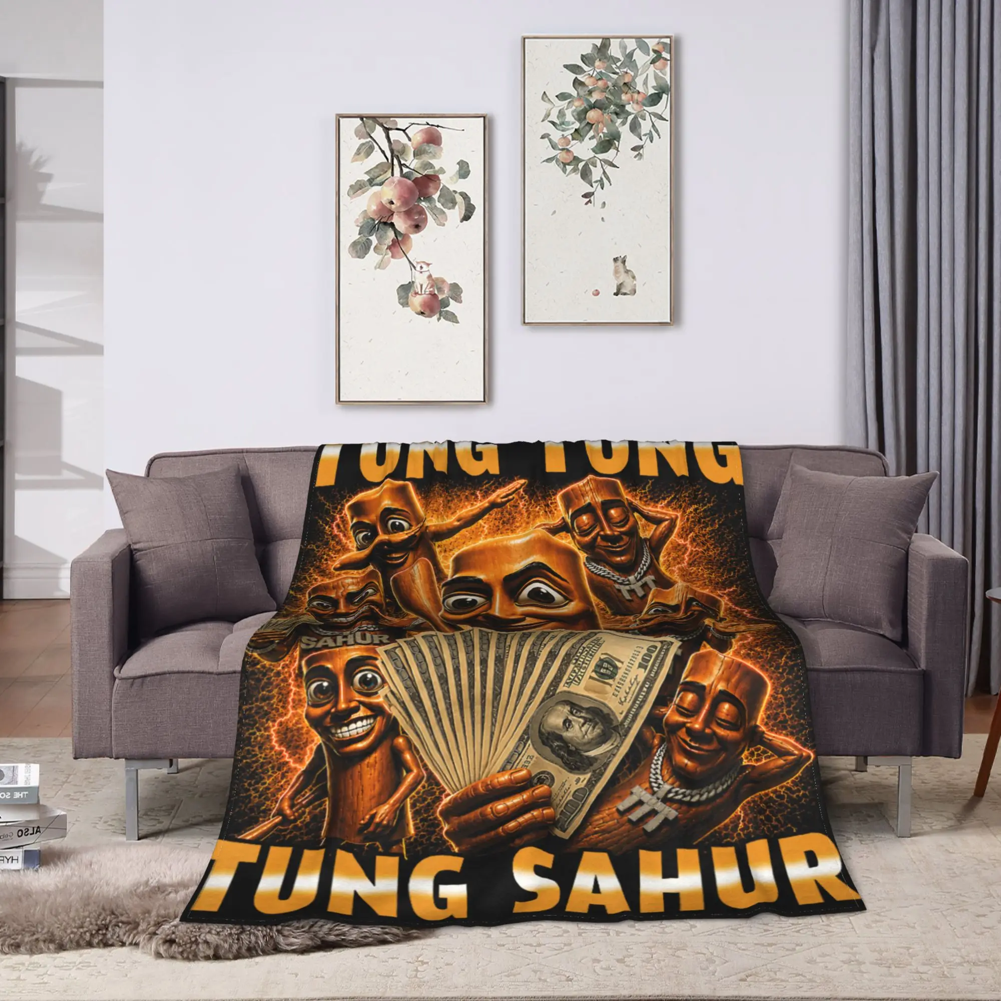 Super Soft Blanket Travel Tung Tung Tung Sahur is Calling Funny Viral Meme Throw Blanket Fashion  Bedspread For Outdoor
