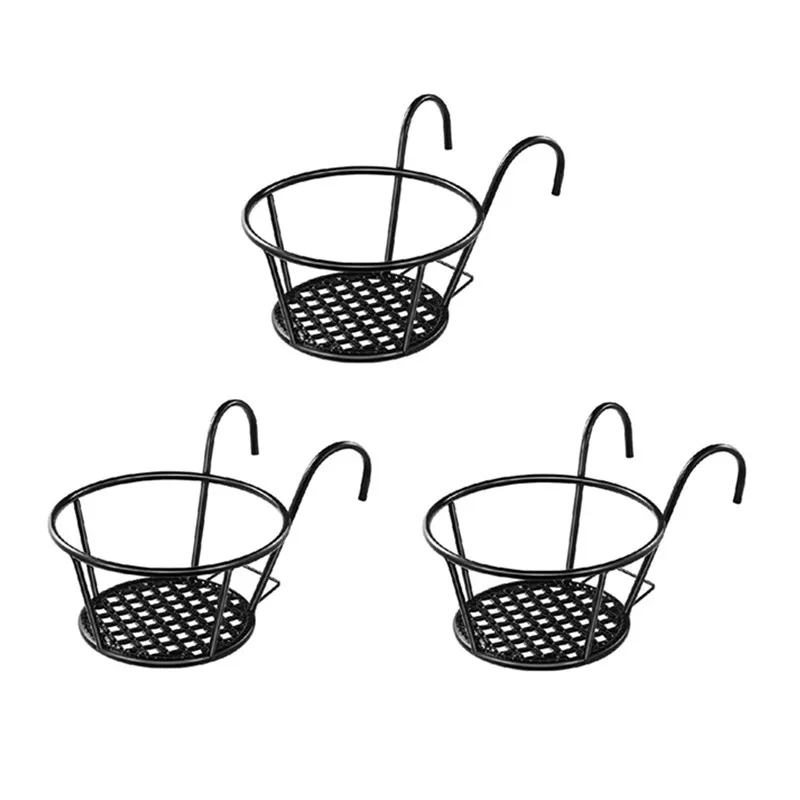 

3 Pack Iron Art Hanging Baskets Flower Pot Holder Hanger Great for Patio Balcony Porch or Fence Planters Assemble Drop Shipping