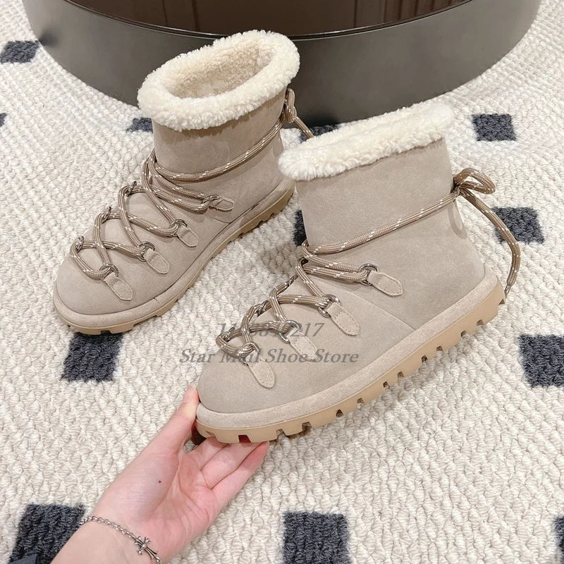 Chestnut Buckle Cross Strap Women Boot Winter Round Toe Cute Short Boots Fashion Outdoor Snow Boot Warm Shoes Three Colors 35-40