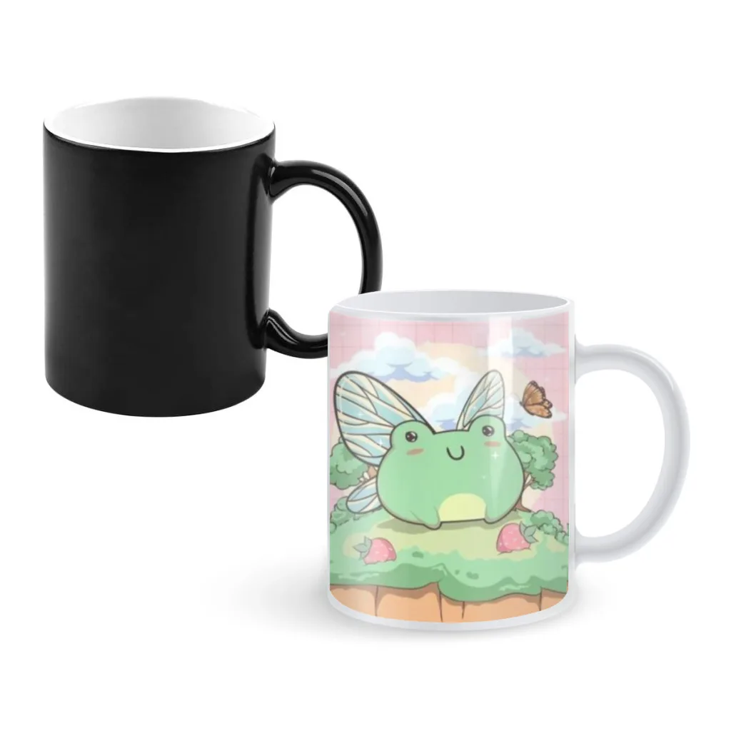 Cottagecore Kawail Frog Creative Change Ceramic Mug Heat Revealing Coffee Cup Breakfast Cup Mug Gift