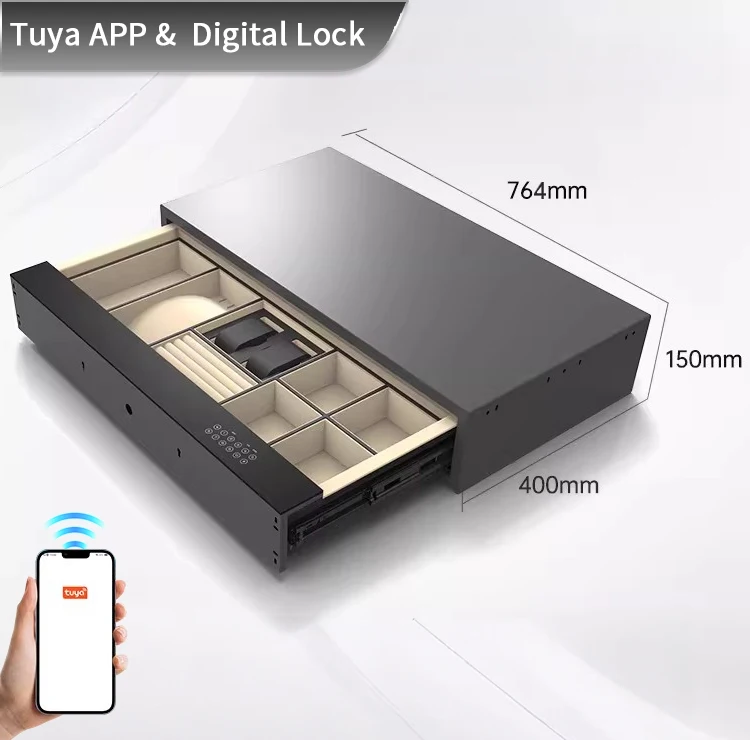 Smart high-end home hidden small furniture drawer safe, cash box, fingerprint digital lock safe, steel safe