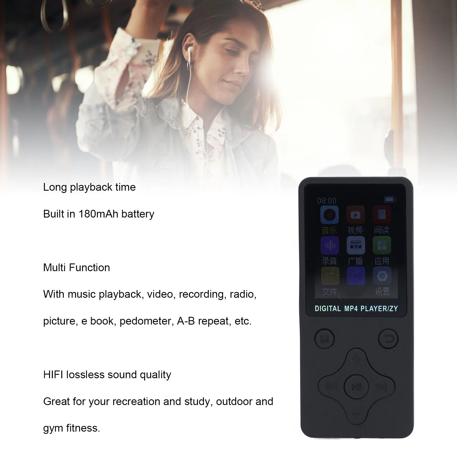 Reproductor MP3 MP4 Bluetooth, reproductor MP3 MP4, libro electrónico, pantalla LCD multifuncional de 1,8 pulgadas, gran capacidad de almacenamiento para entrenamiento