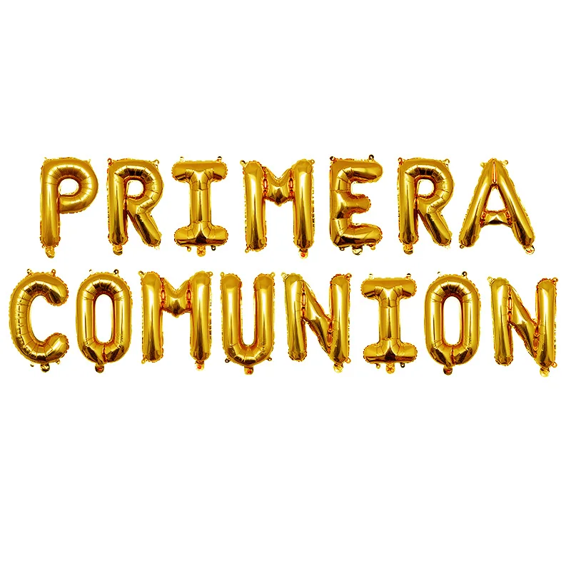 Holy first communion decoration Rose gold foil balloons banner Spanish Primera Comunion hanging bunting baptism ceremony decor