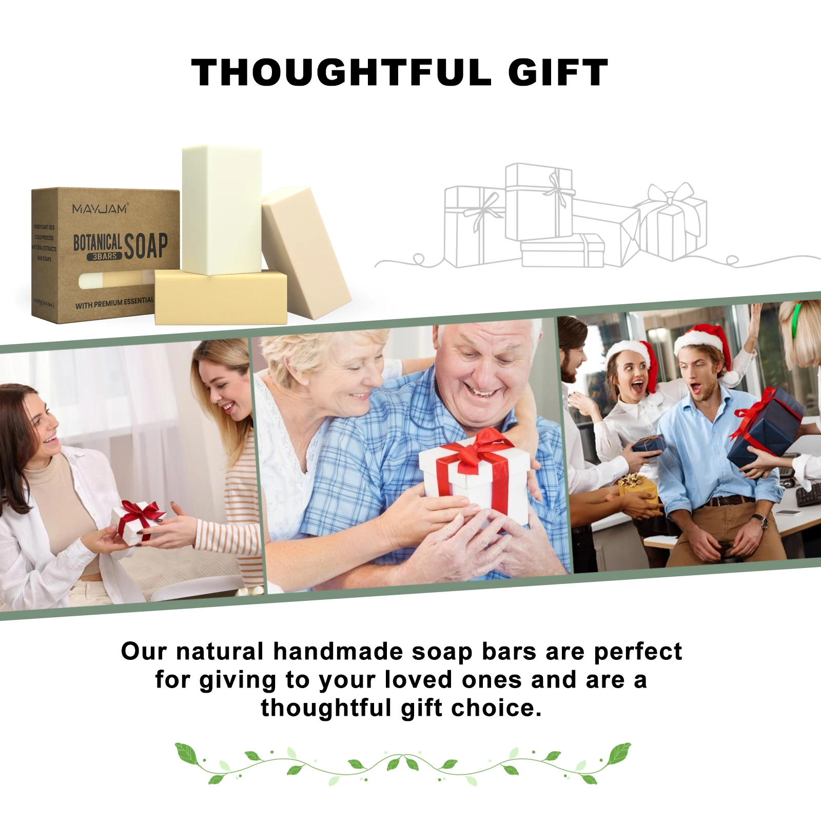 MAYJAM Handmade Soap Set 3 Pieces Cold Process Soap Plant Natural Essential Oils Scents for Men and Women