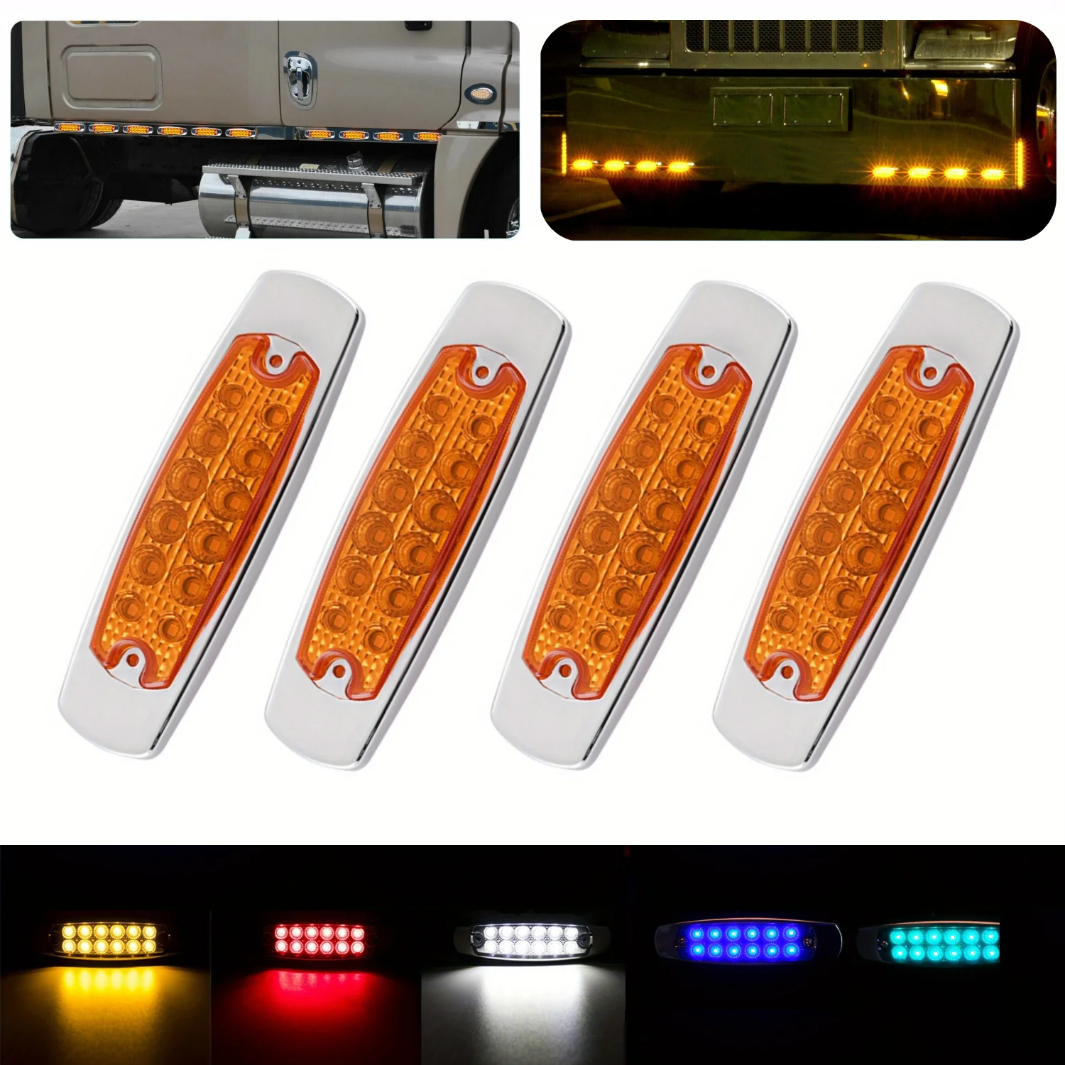 4/2PCS 12-24V 12LED Side Marker Gap Light Clearance Car Trailer Indicator Truck Bus Caravan-Amber/Red/White Tricolor Optional