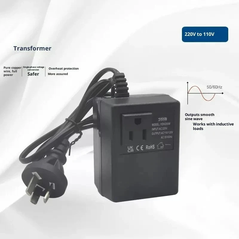 200W 220V To 110V Single Phase Step Down Transformer EU US AU Plug