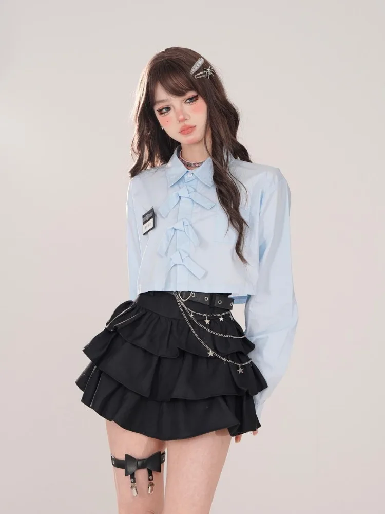 Gothic Y2k Black Mini Skirt Women Punk Grunge Short Skirts Girly Harajuku Cake Skirt Aesthetics Kawaii Clothing Japanese Sweet
