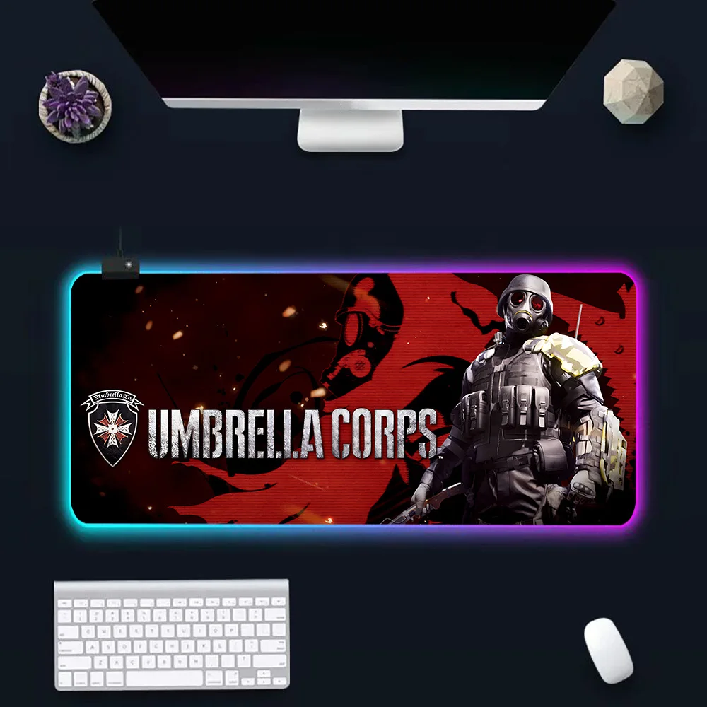 Umbrella Corporation-Tapis de souris pour PC Gamer, avec LED, brillant, en caoutchouc, RVB