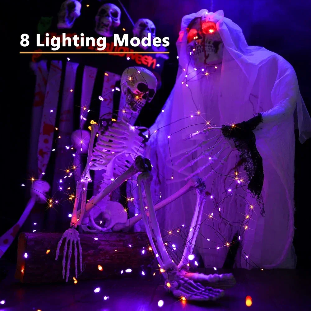 10-120m fio de cobre luzes da corda halloween roxo & laranja luz de fadas 8 modo ao ar livre rua natal guirlanda festa decoração