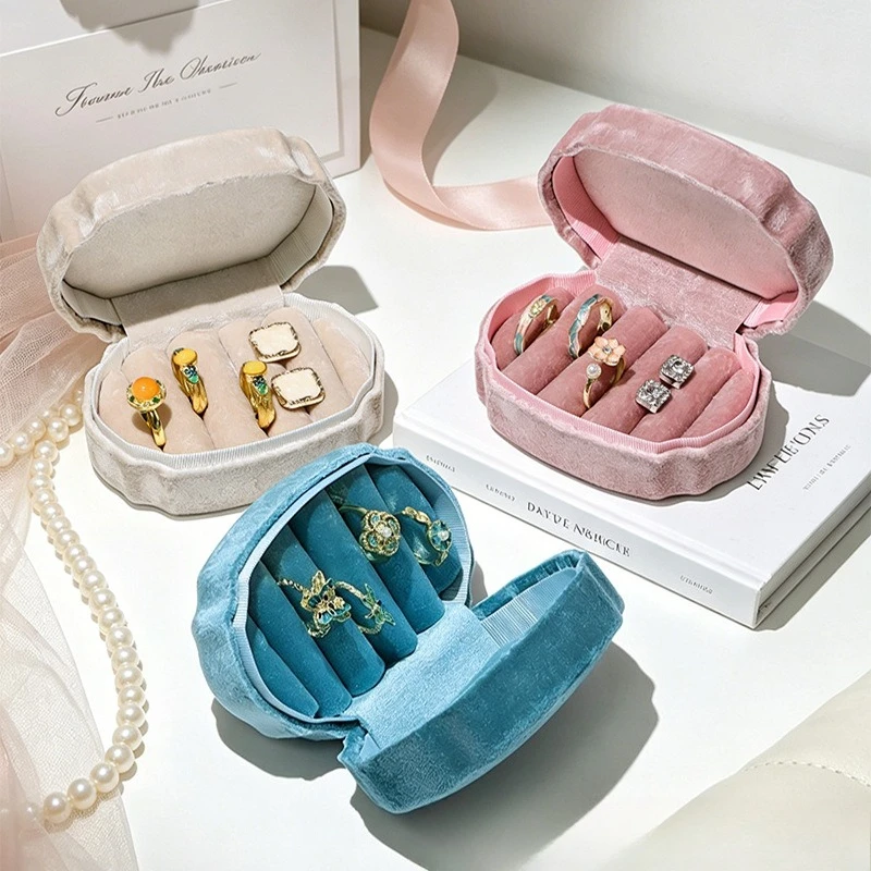 Shell Shape Velvet Jewelry Box Large Capacity Multi Slots Ring Earring Storage Case Luxury Jewellery Display Box For Travel Gift
