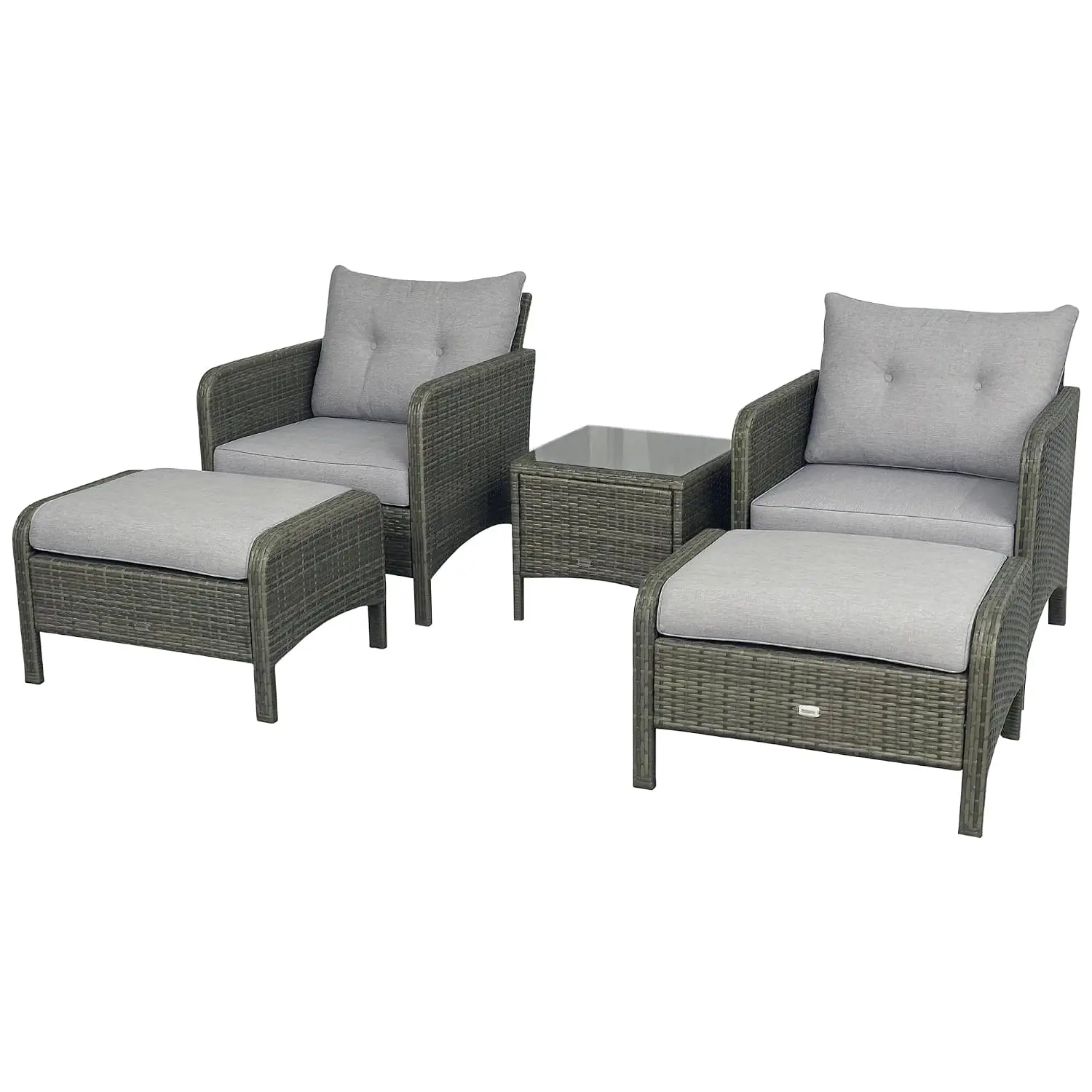 Outdoor Patio Conversation Set, 2 Cushioned Chairs, Tempered Glass Top Coffee Table