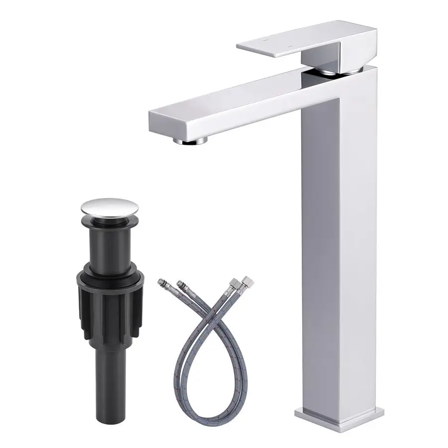 

Смеситель для раковины, хромированный, с одной ручкой, высокий, для ванной комнаты, однорычажный, для умывальника, с выдвижным сливом и фильтром