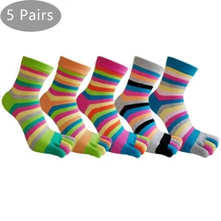 5 Pairs Toe Short Socks Women Gir Cotton Striped Colorful Rainbow Soft Elastic Endurable 5 Finger Happy Harajuku Socks Fashion