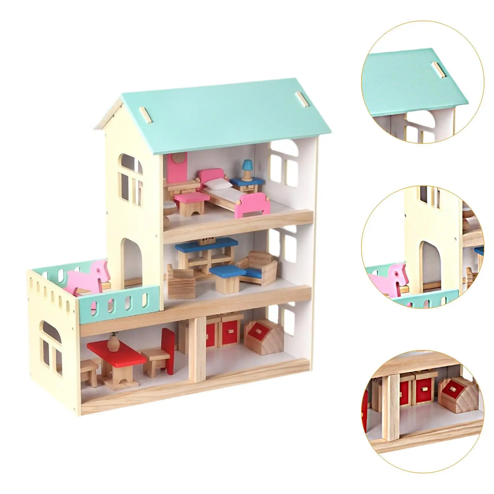 Casa delle bambole in legno per bambini Villa principessa 3 livelli Casa delle bambole moderna per famiglie Set da gioco per bambini dai 3 anni in su Regali di compleanno