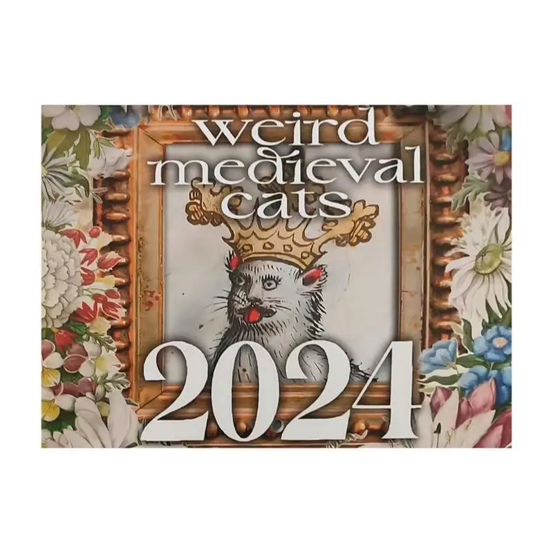 2024 Medieval Cat Calendar Creative Ugly Cat Monthly Wall Calendar Fun Retro Medieval Cat Calendar For Home School Office