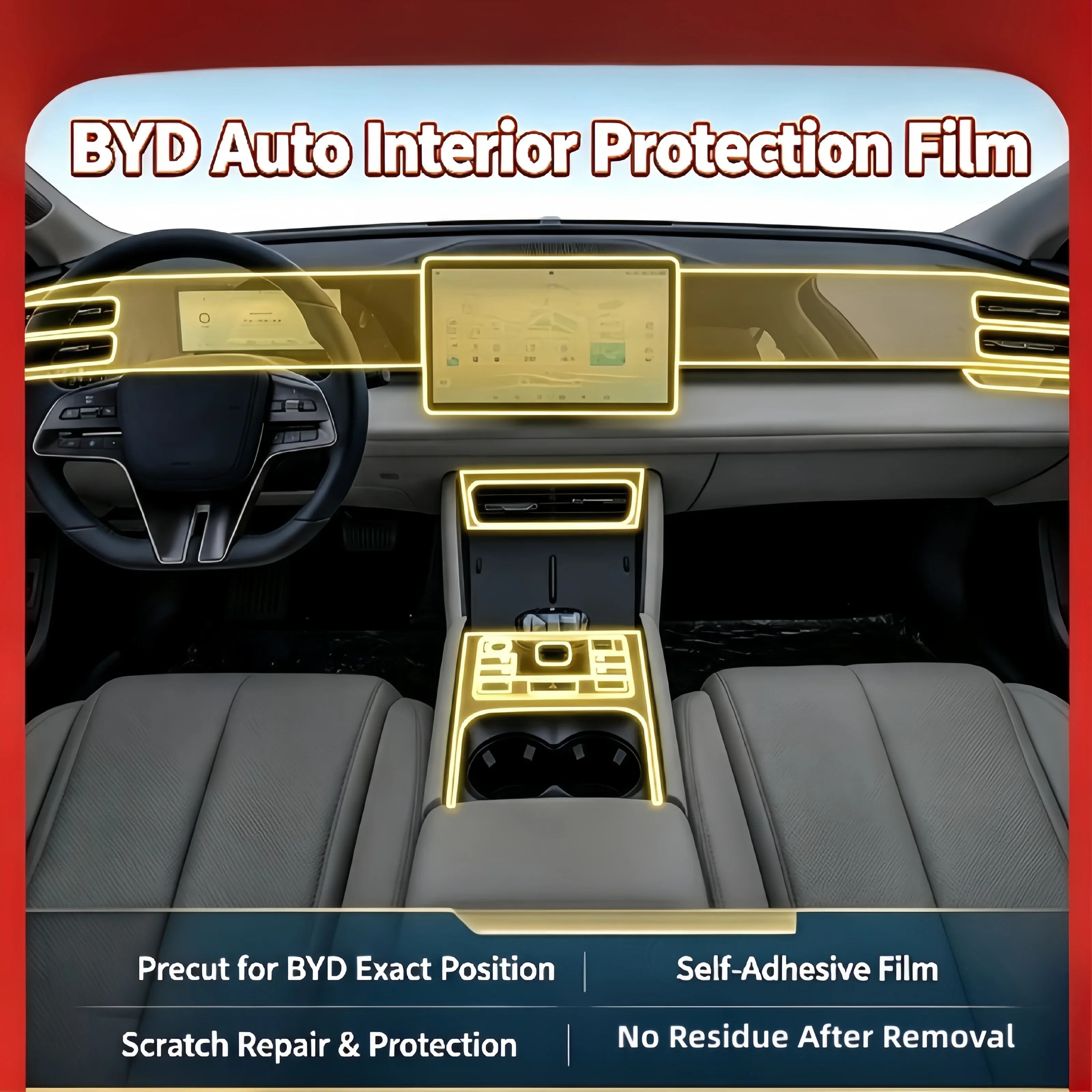 For 24-25 model BYD Qin L car interior gear shift center console dashboard car modification transparent protection film