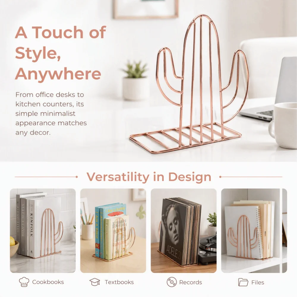 1 Pair Metal Metal Wire Bookends Smooth Polished Stable L-Shape Iron Art Book Stand Non-slip Book Organizer Rack
