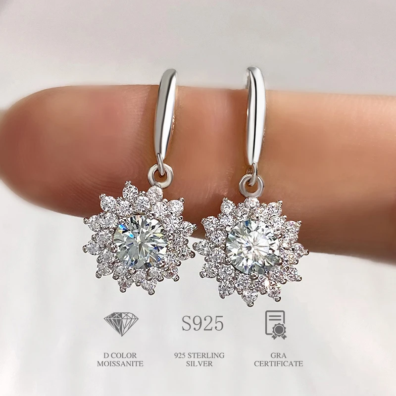 

DiamondWorld Elegant 0.5CT Moissanite Diamond Sun Flower Earrings for Women 925 Sterling Silver Luxury Engagement Fine Jewelry