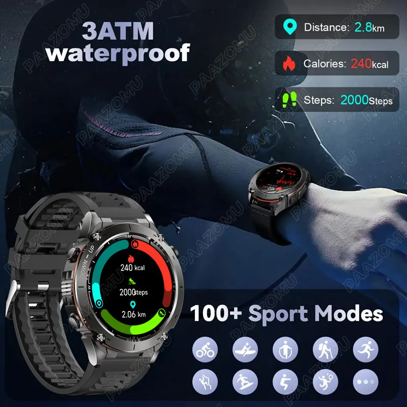 New GPS Outdoor Sport SmartWatch 1.43'' HD AMOLED Flashlight 730mAH 3ATM Waterproof Compass Air Pressure Altitude For HUAWEI