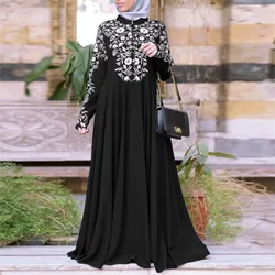 Women's Muslim Long Dresses Oversized Loose Floral Printed Casual Long Sleeved Ramadan Outfit Islamic Dubai Modest Abaya