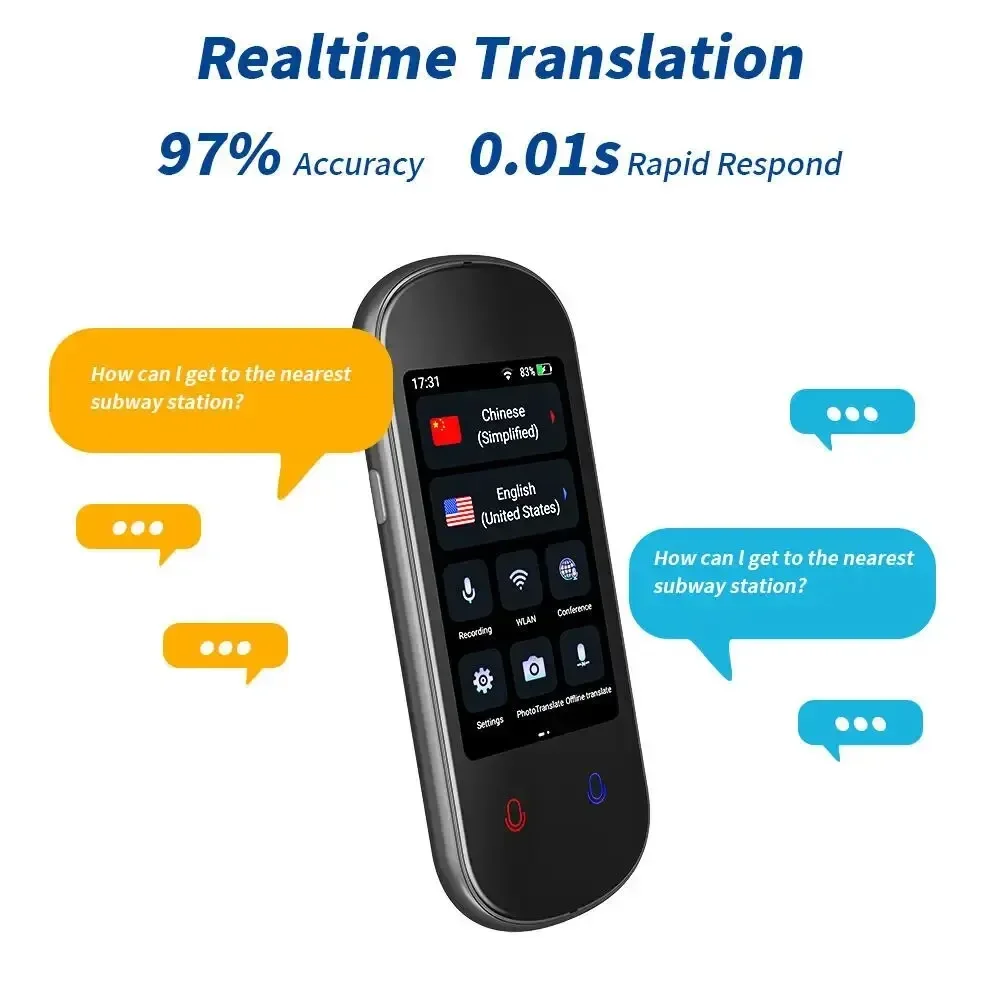 

AI Smart Voice Translator 138 Languages Translate Portable Support WiFi Full 3D Touch Screen Photo Offline Recording Translation