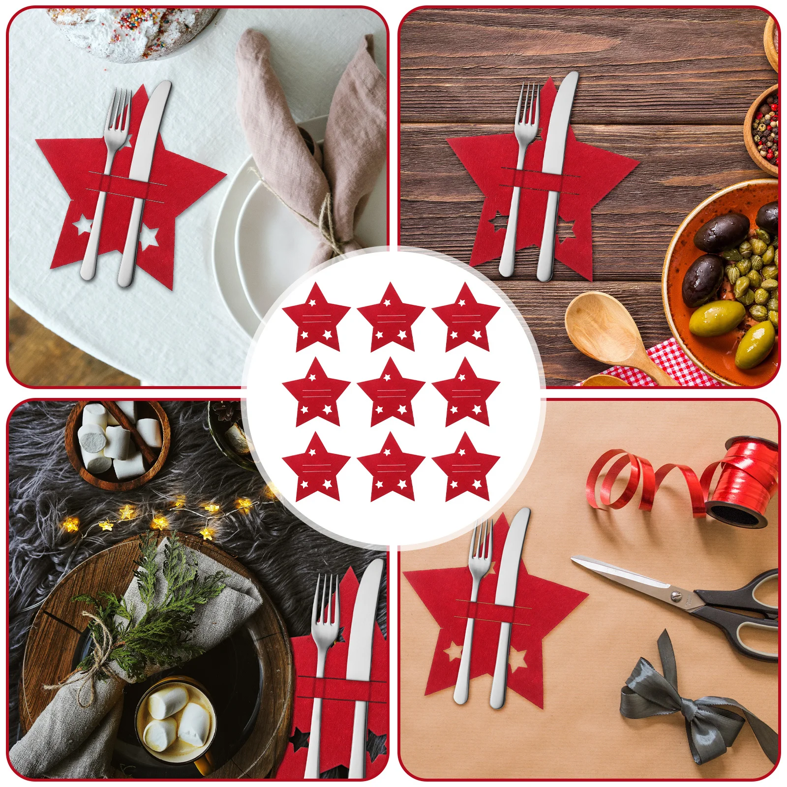 

12Pcs Felt Christmas Cutlery Holders Star Shape Xmas Silverware Bags Xmas Party Table Decoration Accessories Silverware Holder