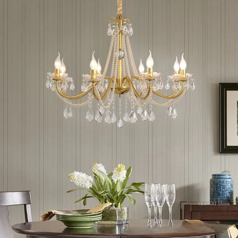 

GHJUYIOL Romantic crystal chandelier French retro living room bedroom dining room atmospheric luxury light luxury lamp