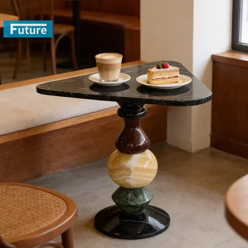 Modern Patchwork Design 100% Natural Black White Yellow Green Marble Stone Side Table for Hotel Apartment Villa Living Room