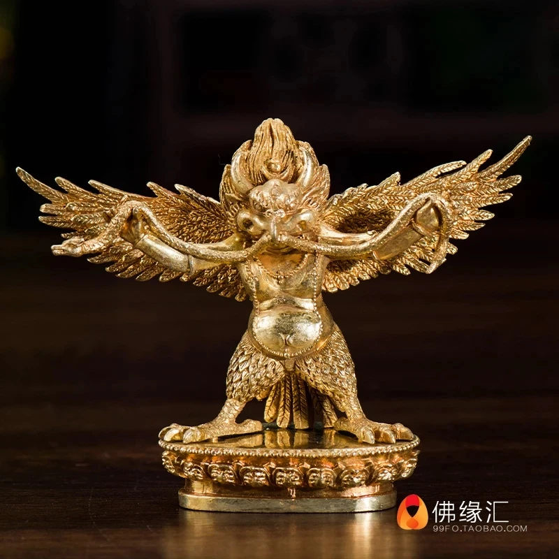 

Tibetan Buddhism 7 cm high copper full gold Dapeng golden winged bird Buddha dharma statue