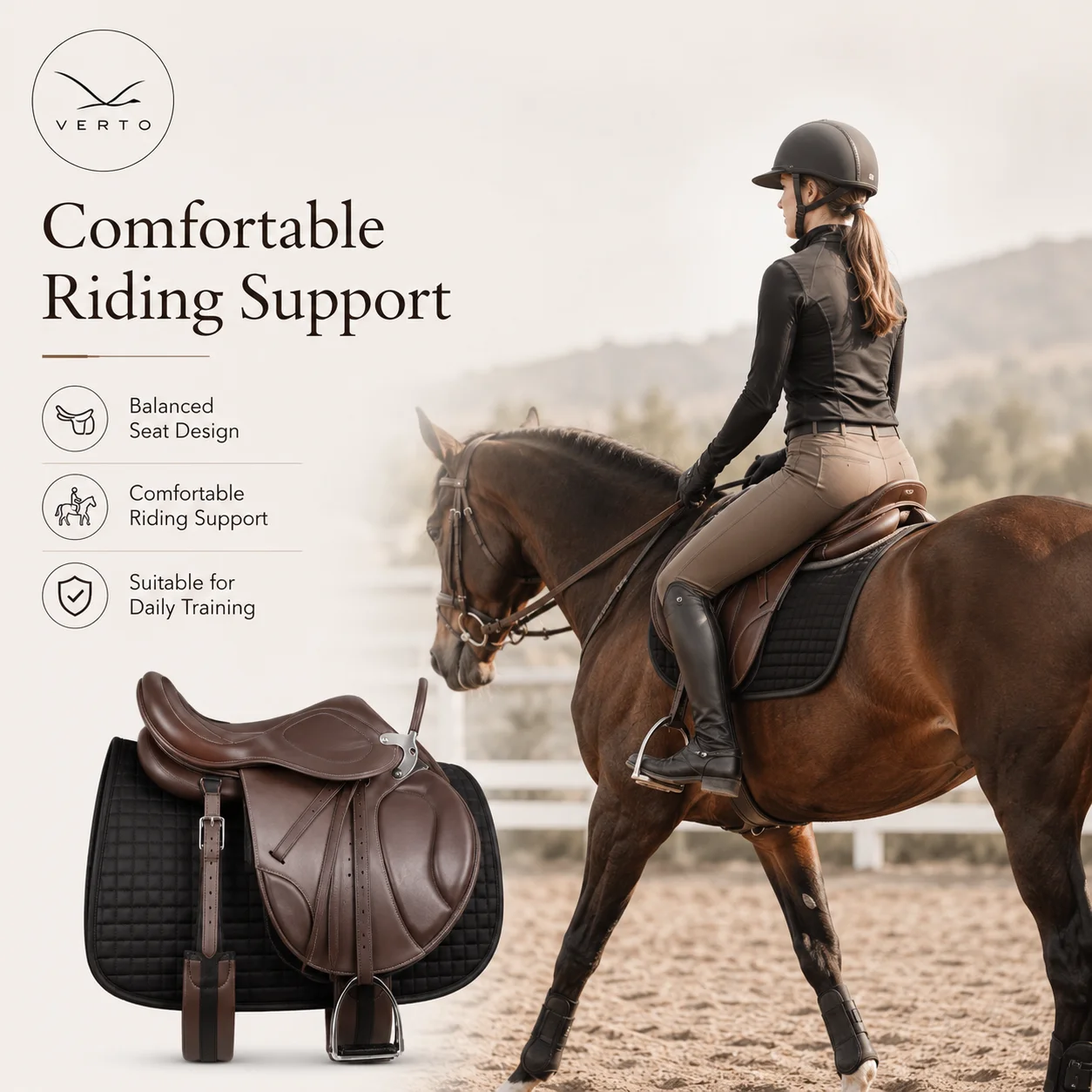 Waterproof Synthetic English Horse Saddle Adjustable Soft Padded All Purpose Trail Riding Training Equestrian Tack