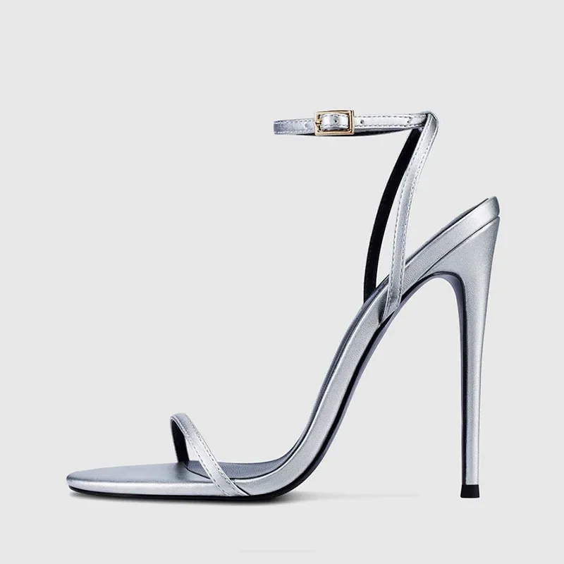 New Black European and American High Heel Sandals for Women with Thin Heels and Lacquered Leather Strap, Sexy and Dewy Toe Style