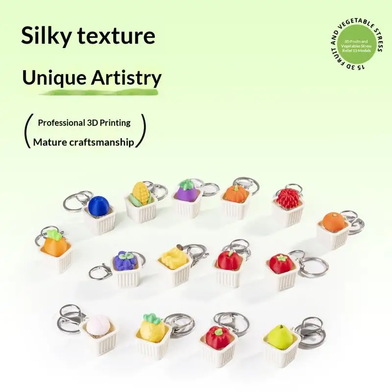 3D Vegetable Fruit Stress Relief Fidget Keychain 1Pcs No Light Mini Toy for Kids Kindergarten Reward Small Gift Pendant