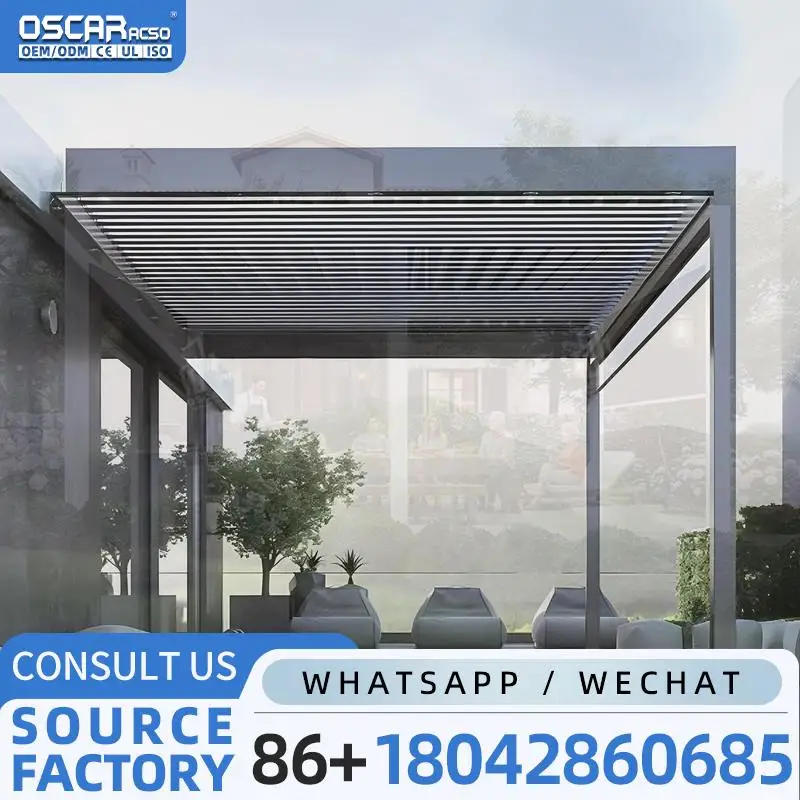Patio Aluminum Motorized Waterproof Outdoor Roof Louvered Structure for Garden Backyard and Poolside pergola