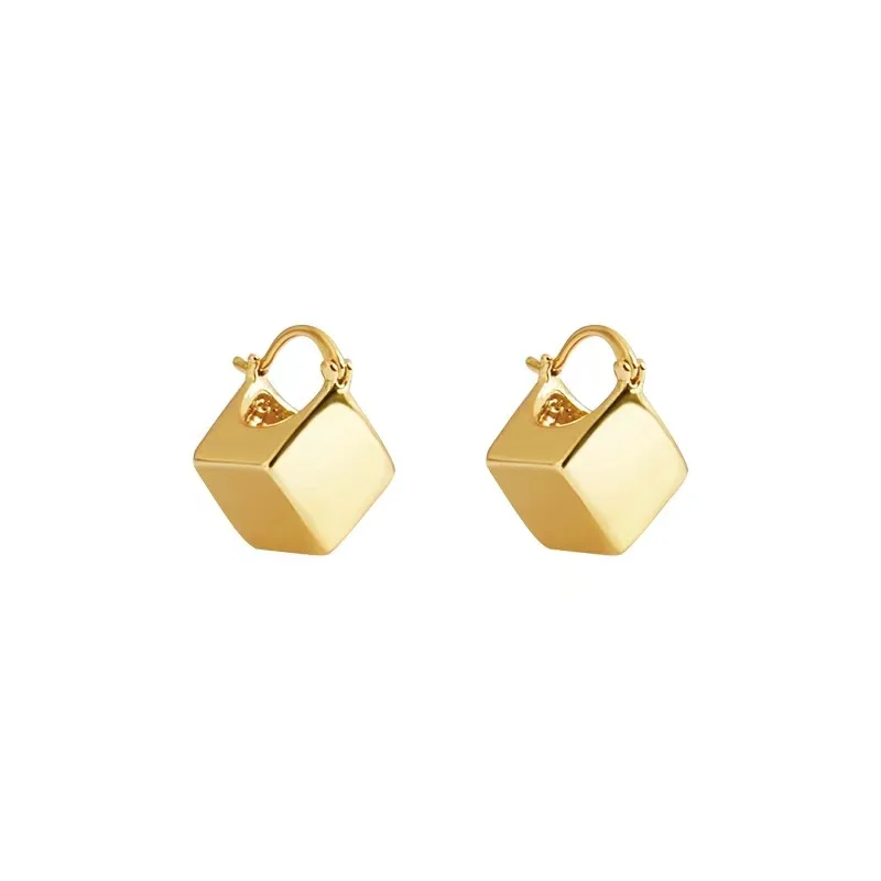 European and American Simple Cubic Pendant Gold Color Earrings For Women\'s Fashion Style Accessories Jewelry at Wedding Party