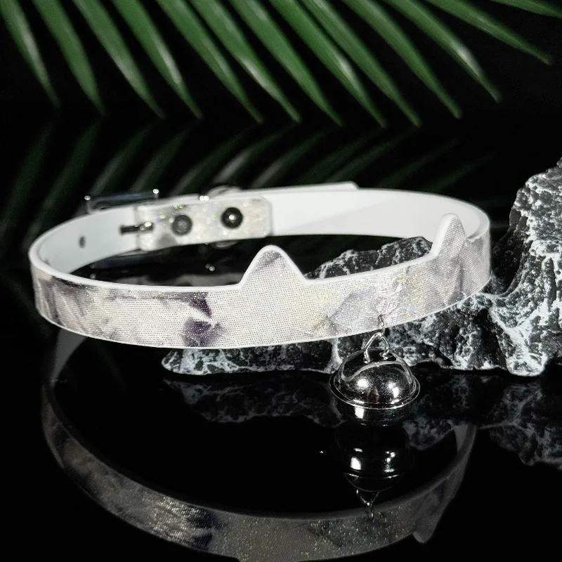 Handmade Custom Choker Bell Collar Green Python Pattern Girl Y2k Sweet Cat Couple Gift Leash