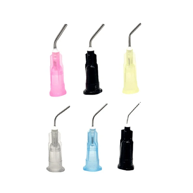 100Pcs Disposable Etchant Resin Flow Composite Needle Tip 18/19/20/22/23/25G Dental Composite Resin Pre Bent Flow Needle Tips