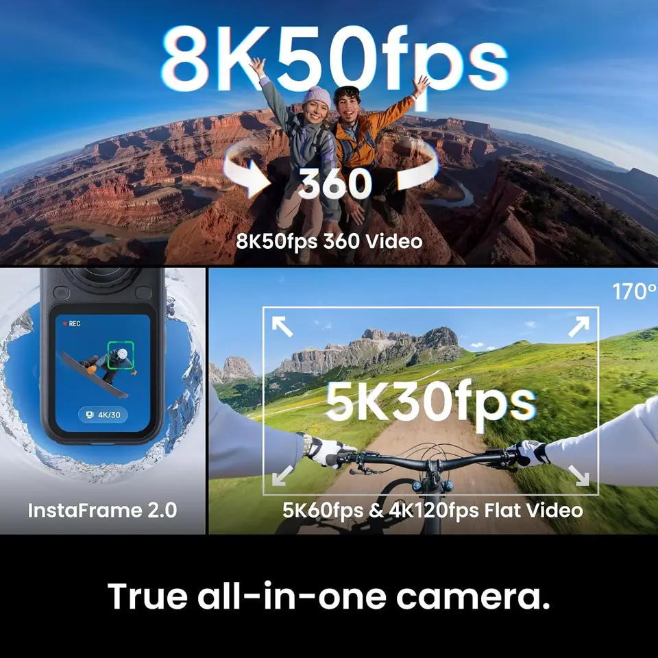 كاميرا أكشن Insta360 X6 8K 360 مستشعر 1 بوصة تثبيت FlowState تحرير تلقائي AI مقاومة للماء كاميرا رياضية - 6