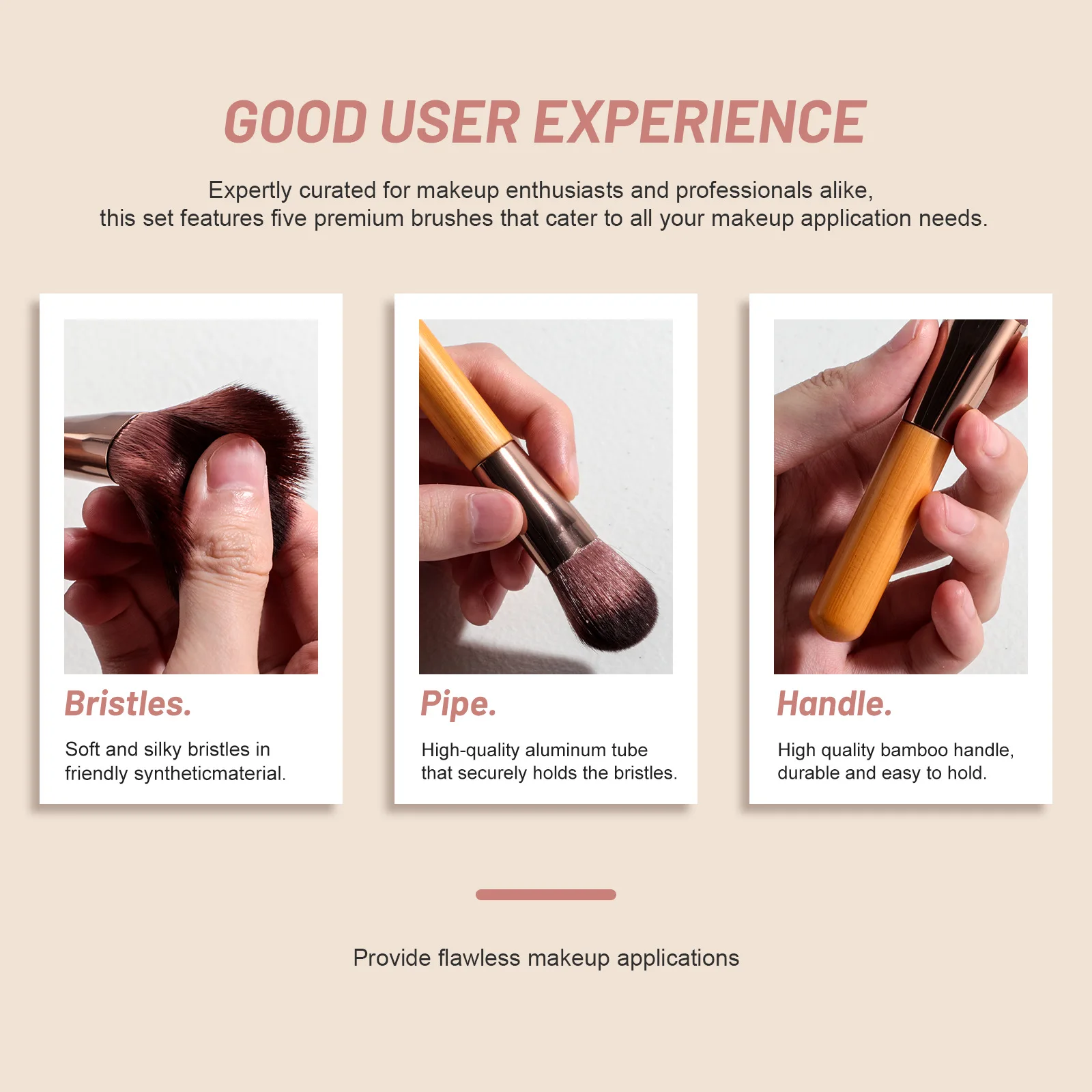 Bamboe handvat mini make-up kwast 5-delig draagbaar reismake-up tool volledige set schoonheidsspons aangepaste make-up kwast met LED-spiegel