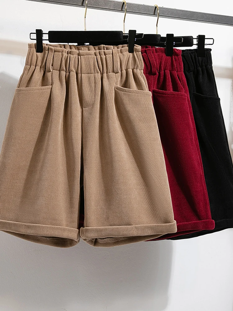 

Women Boots Pants 2025 New Autumn Winter Corduroy Thick Warm Half Pants Casual Loose Curled Edges A-Line Outerwear Trousers