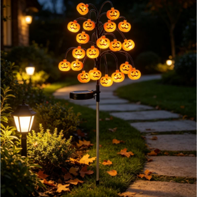 Outdoor Solar LED 20 LEDs Pumpkin Garden Stake Light, Decorative Lawn Lamp Waterproof Pathway Yard Landscape Decoration