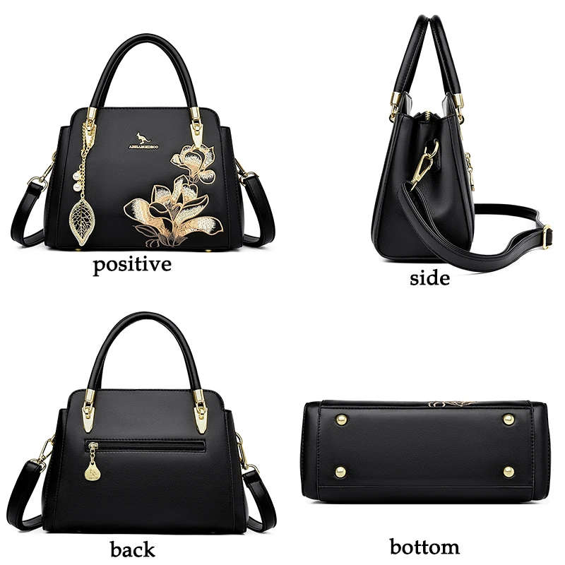 2024 New Embroidered Flower Women\'s Soft Shoulder Bag Female Famous Brand Designer Luxury Handbag Girls\' Crossbody bolsas Sac