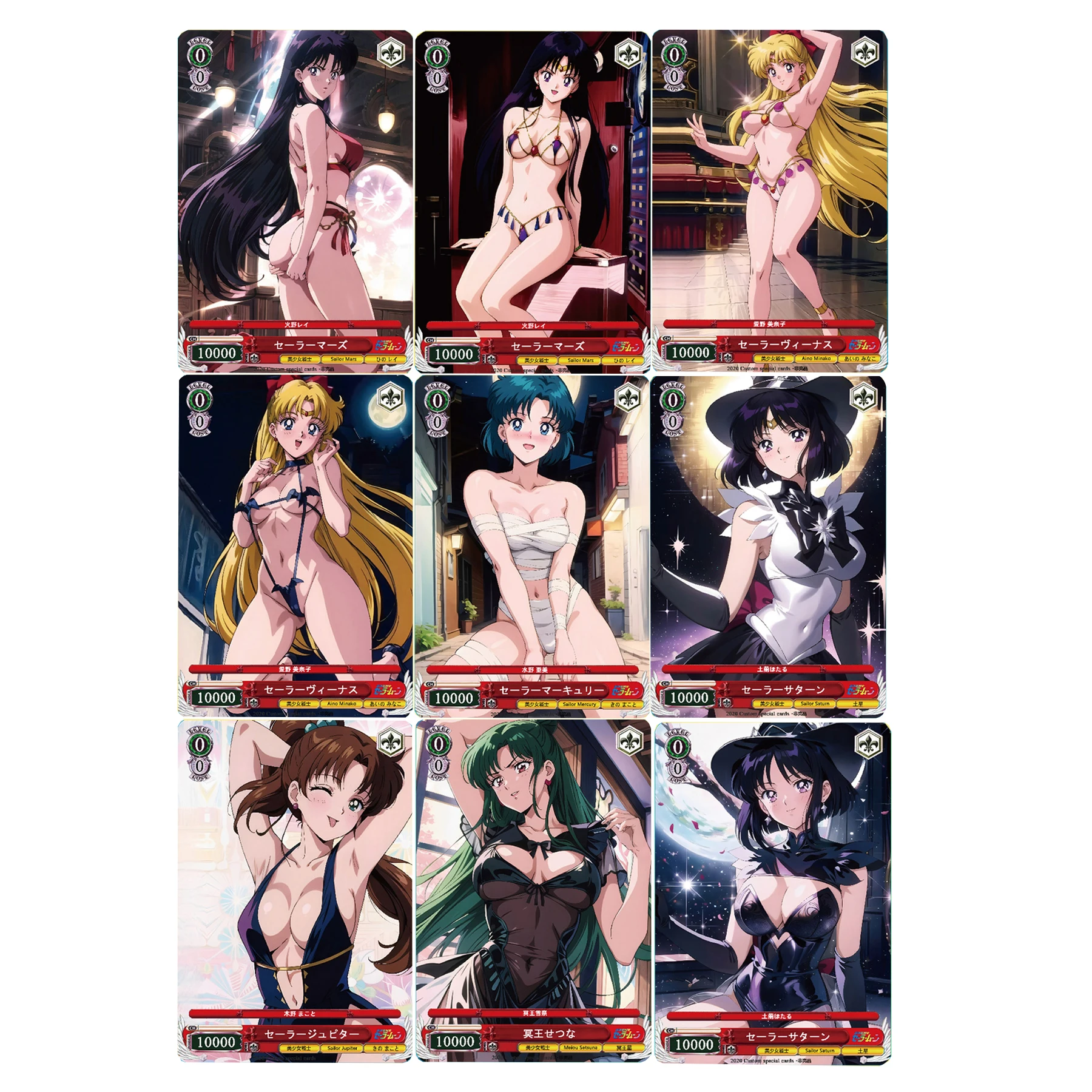 9Pcs/set 59X86Mm Diy Self Made Tsukino Usagi Aino Minako Collection Card Color Flash Hino Rei Mizuno Ami Ws Anime Cards Gift Toy