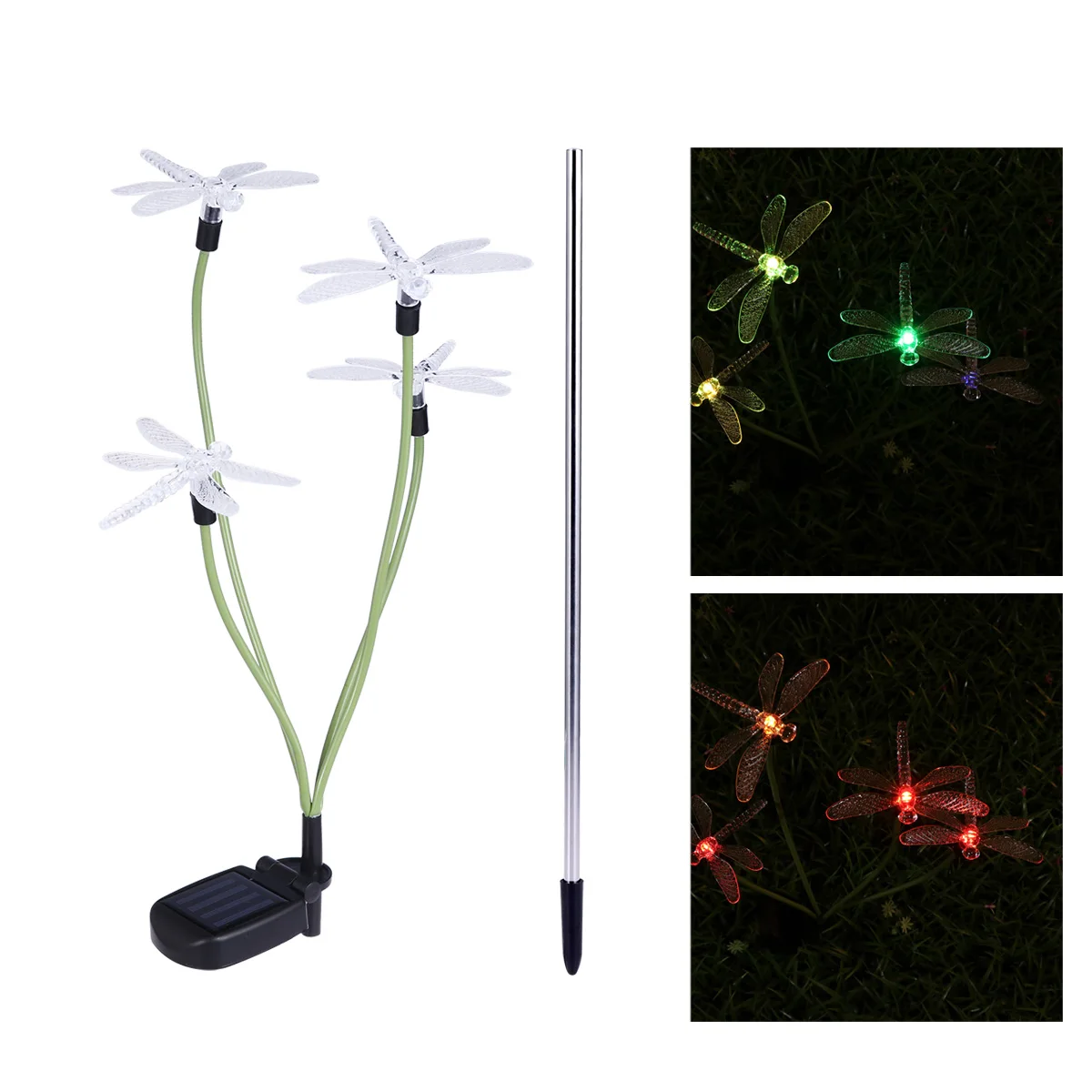 

4Led Solar Powered Dragonfly Lawn Lamp Color-Changing Waterproof Ground Plug Garden Light Landscape Light For Yard Pathway Pool