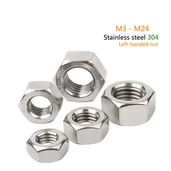 5-100pcs/Lot Stainless Steel M3-M24 Anti-Tooth Hexagon Nuts With Left-Hand Thread Reverse Tooth Hex Left Rotation Thread nut