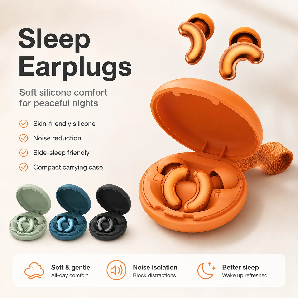 Olyga Soft Silicone Sleep Earplugs 23dB Noise Reduction Reusable Ear Plugs for Sleeping Snoring Travel Study Work Side Sleeper