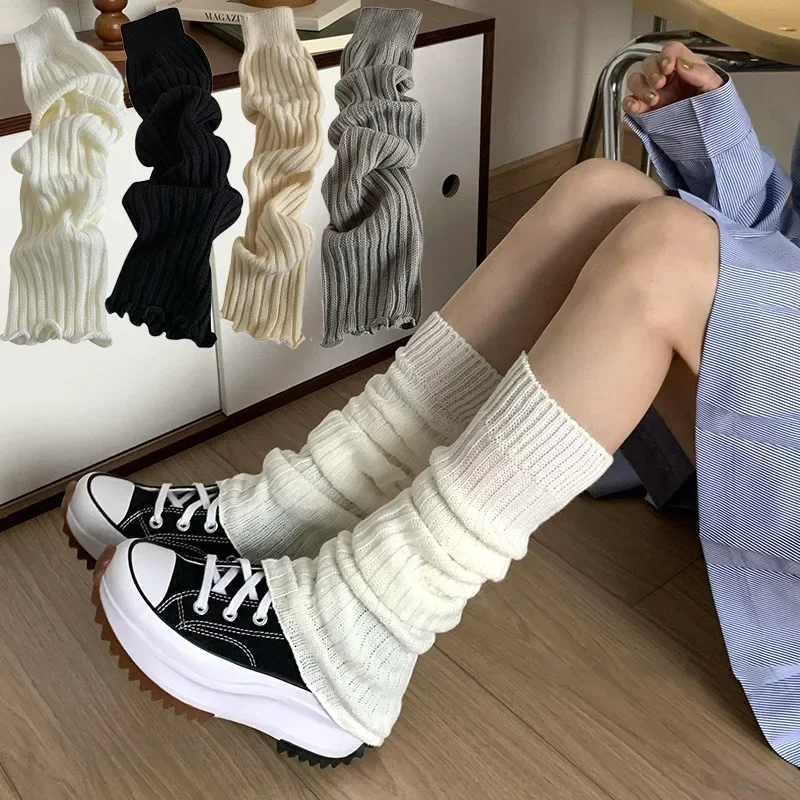 

57cm Japanese Lolita Leg Warmers Winter Women Ankle Warmer Girls Gothic Long Socks Thin Knitted Female Cosplay Socks Boot Cuffs