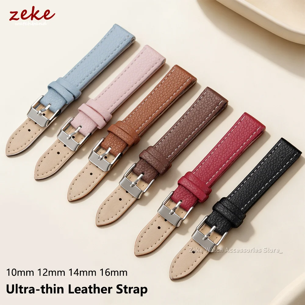 Ultra-thin Leather Watch Strap 10mm 12mm 14mm 16mm Vintage Cowhide Watchband Men Women Replacement Mini Bracelet Silm Wrist Band
